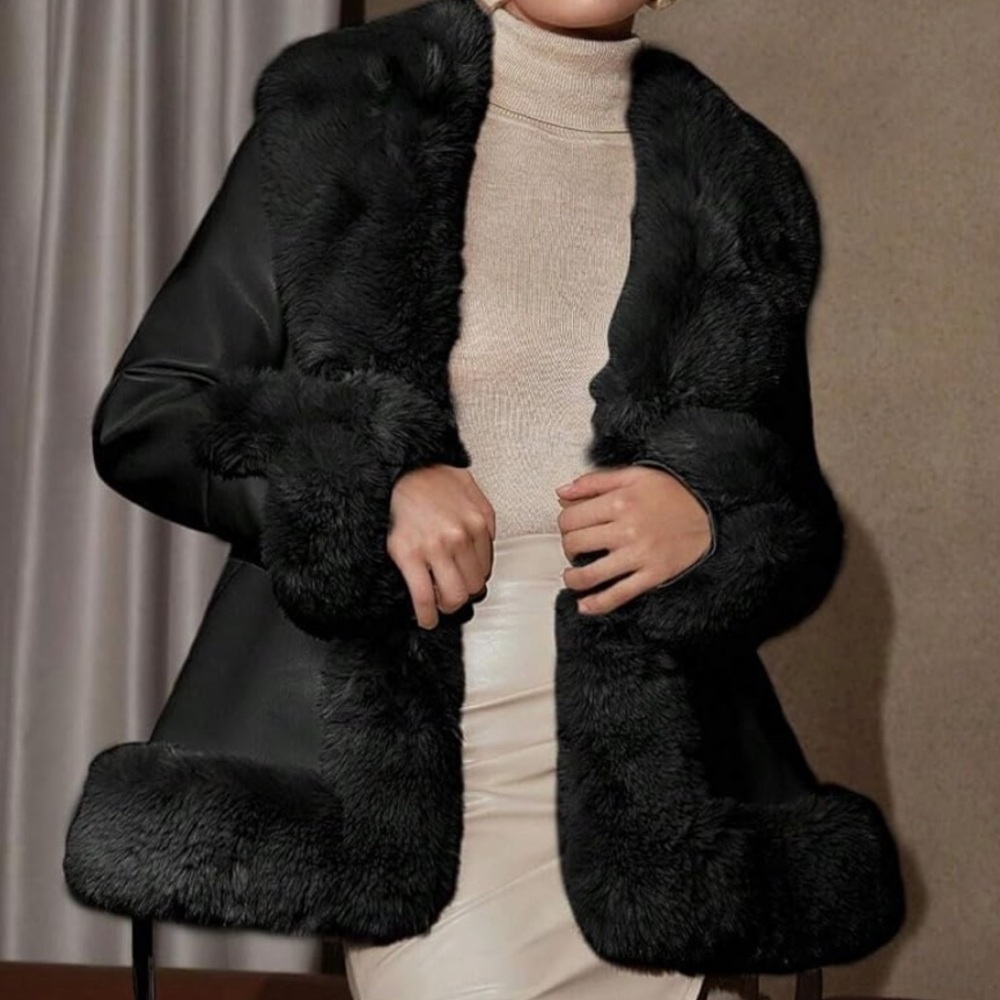 Faux fur and leather coat
